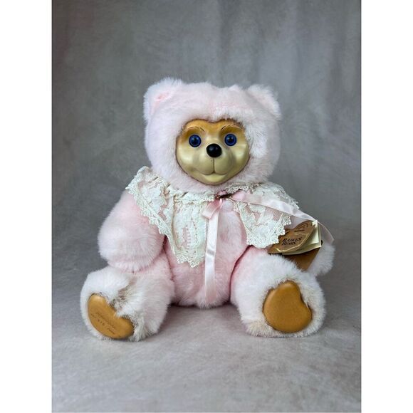 Vintage Robert Raikes Original Cameo Pink Plush Wood Bear Lace 1994 Applause - Picture 1 of 10